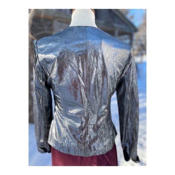 Isabel Silver Metallic Italian Leather Bomber Jacket Cobochon Studded Sz M - Picture 4 of 12
